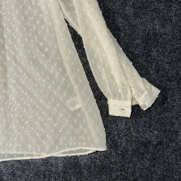 J Crew Blouse Womens Small Swiss Dot Peasant Sheer Keyhole Neck Long Sleeve Top - Picture 3 of 8